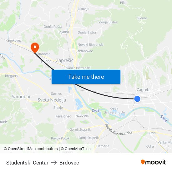 Studentski Centar to Brdovec map