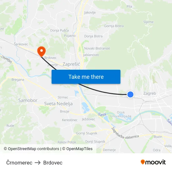 Črnomerec to Brdovec map