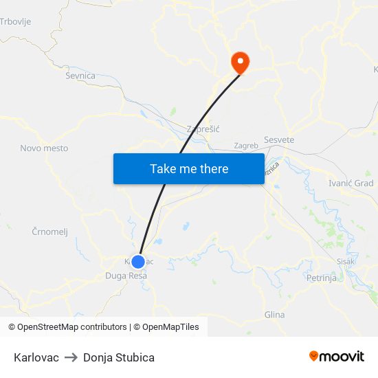 Karlovac to Donja Stubica map