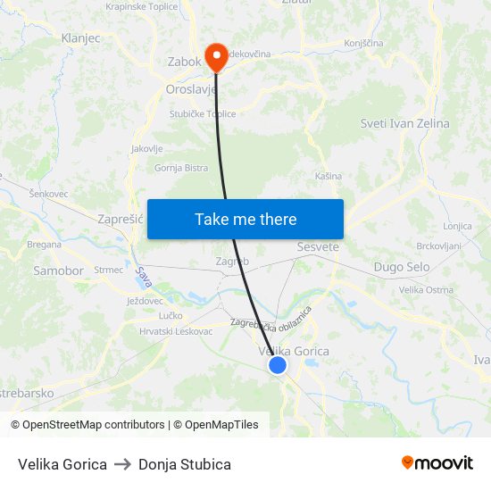 Velika Gorica to Donja Stubica map