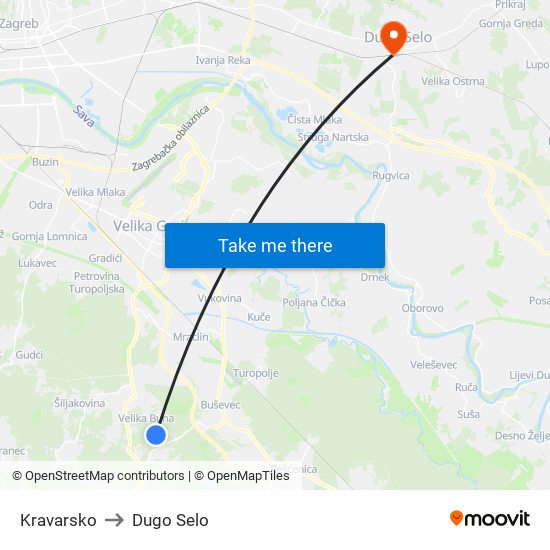 Kravarsko to Dugo Selo map