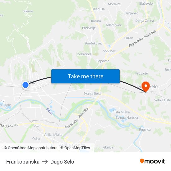 Frankopanska to Dugo Selo map