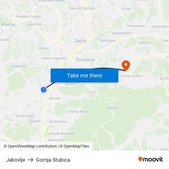 Jakovlje to Gornja Stubica map