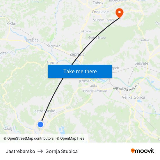 Jastrebarsko to Gornja Stubica map