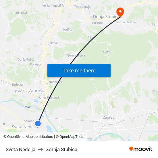 Sveta Nedelja to Gornja Stubica map