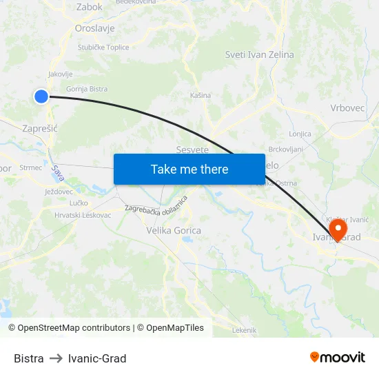 Bistra to Ivanic-Grad map