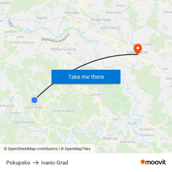 Pokupsko to Ivanic-Grad map