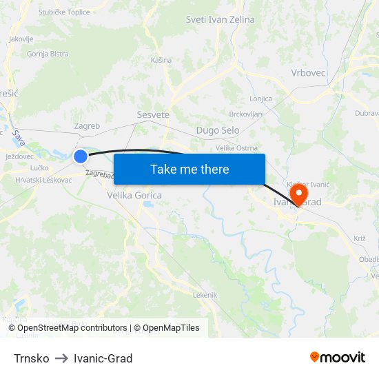 Trnsko to Ivanic-Grad map