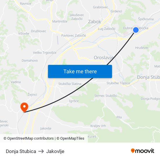 Donja Stubica to Jakovlje map