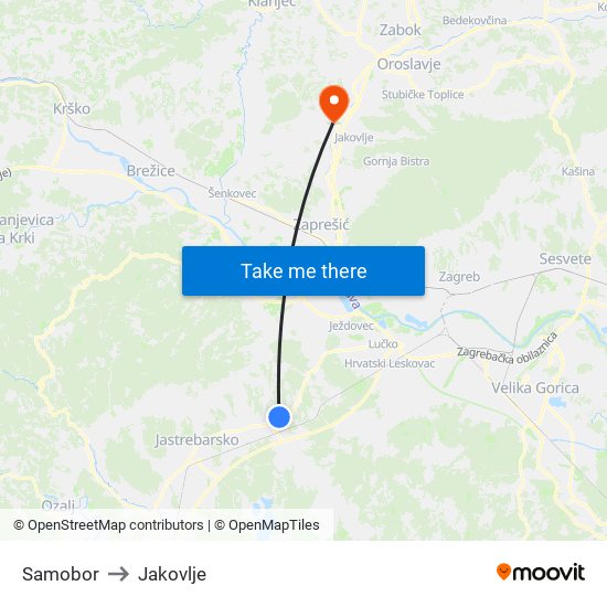 Samobor to Jakovlje map