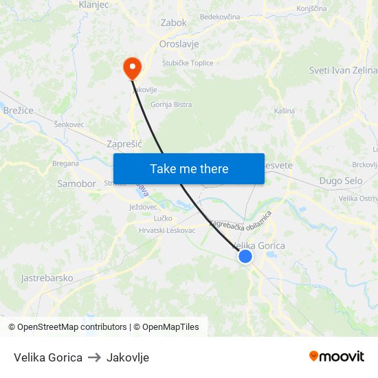 Velika Gorica to Jakovlje map