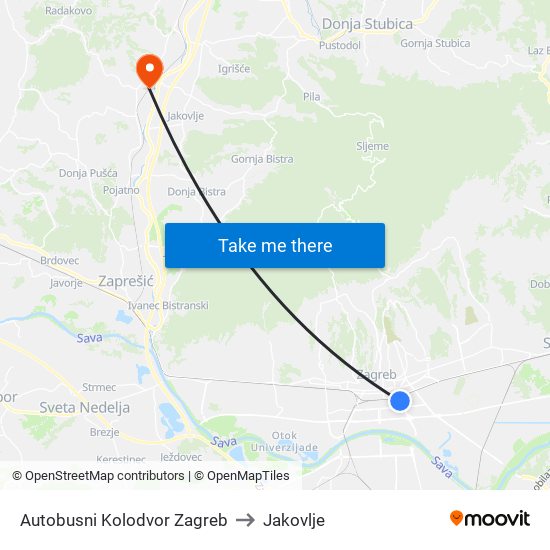 Autobusni Kolodvor Zagreb to Jakovlje map