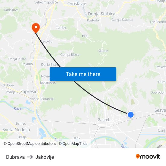 Dubrava to Jakovlje map