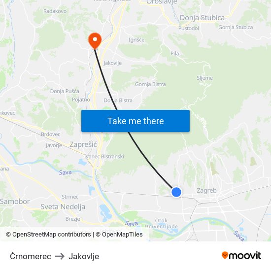 Črnomerec to Jakovlje map