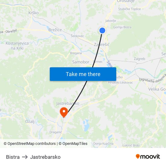 Bistra to Jastrebarsko map