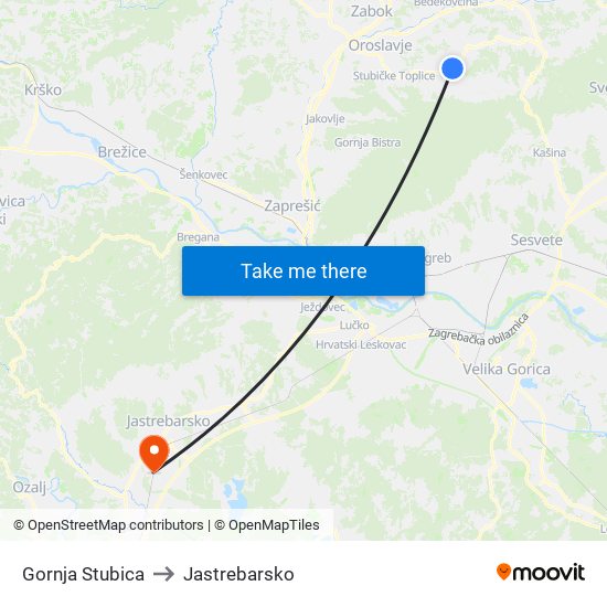 Gornja Stubica to Jastrebarsko map