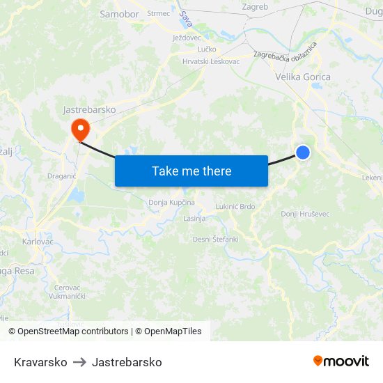 Kravarsko to Jastrebarsko map