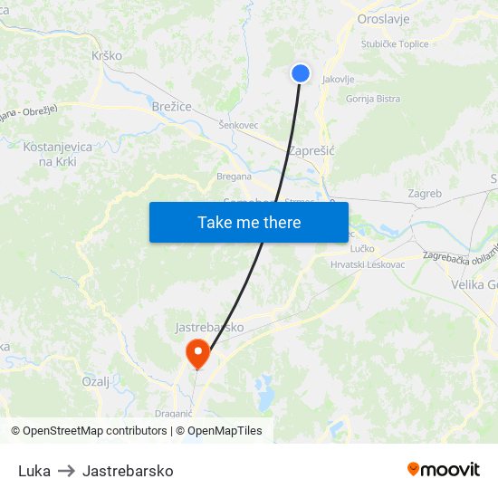 Luka to Jastrebarsko map