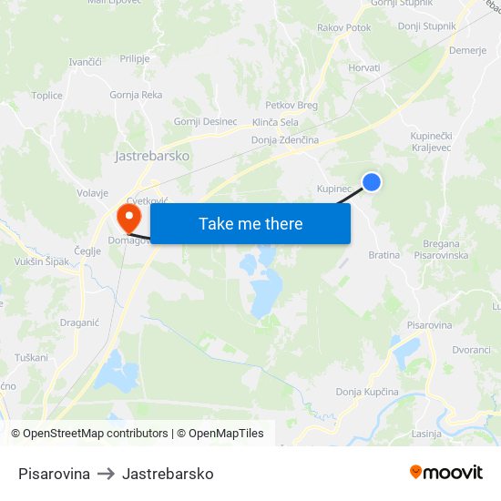 Pisarovina to Jastrebarsko map