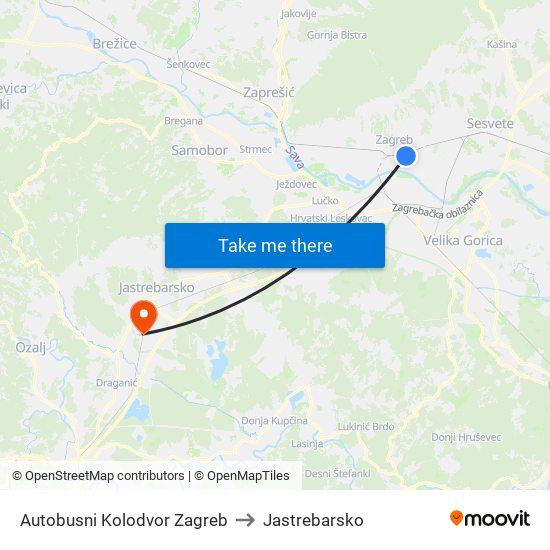 Autobusni Kolodvor Zagreb to Jastrebarsko map