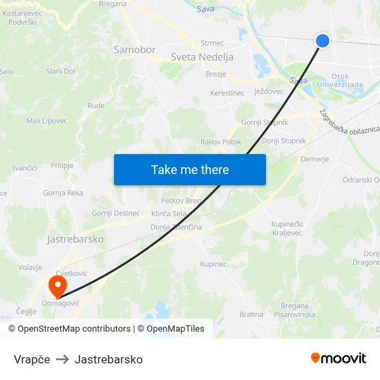 Vrapče to Jastrebarsko map
