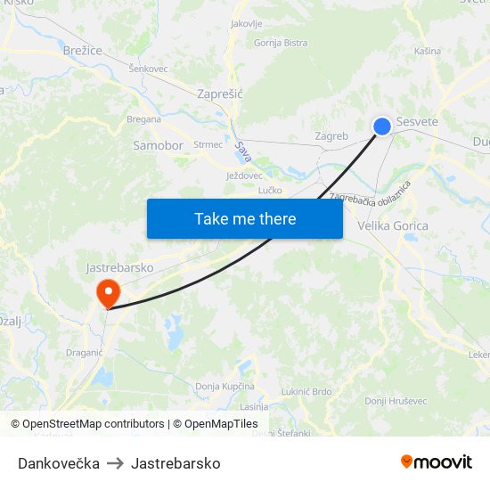 Dankovečka to Jastrebarsko map