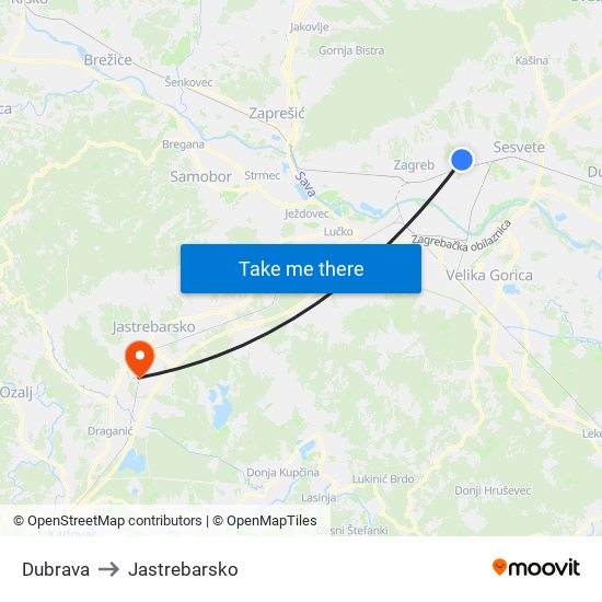 Dubrava to Jastrebarsko map