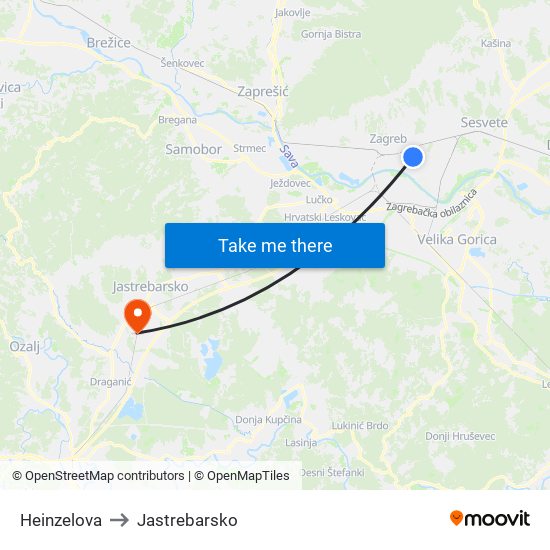 Heinzelova to Jastrebarsko map