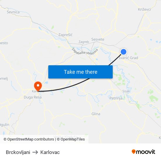 Brckovljani to Karlovac map