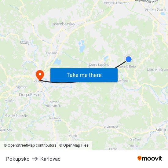 Pokupsko to Karlovac map