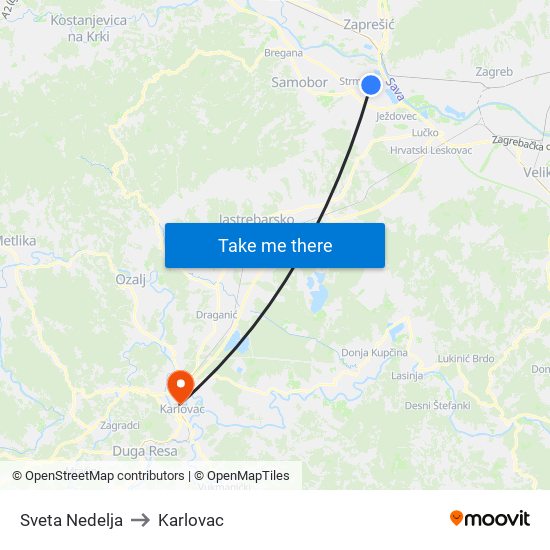 Sveta Nedelja to Karlovac map