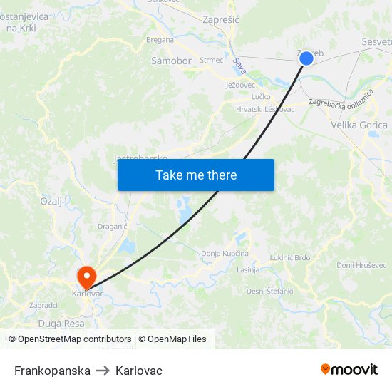 Frankopanska to Karlovac map