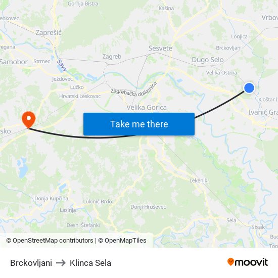 Brckovljani to Klinca Sela map