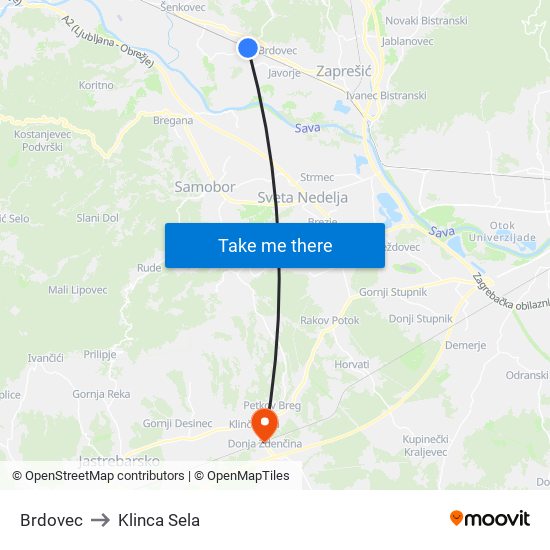 Brdovec to Klinca Sela map