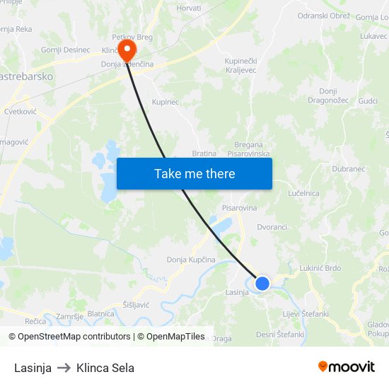 Lasinja to Klinca Sela map