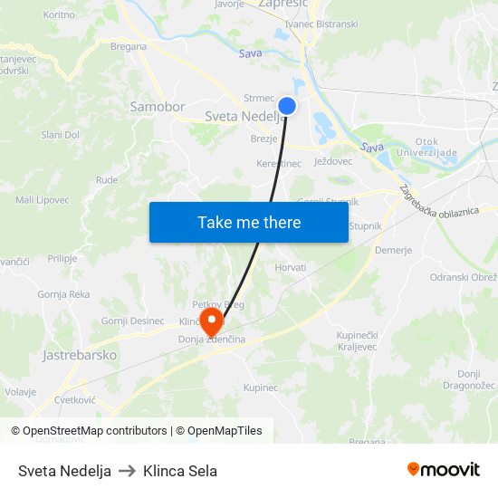 Sveta Nedelja to Klinca Sela map