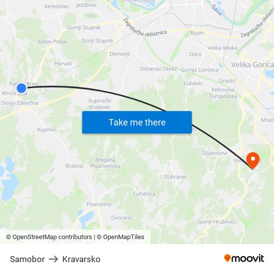 Samobor to Kravarsko map