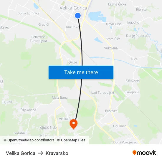 Velika Gorica to Kravarsko map