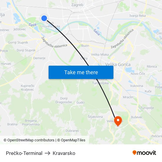 Prečko-Terminal to Kravarsko map