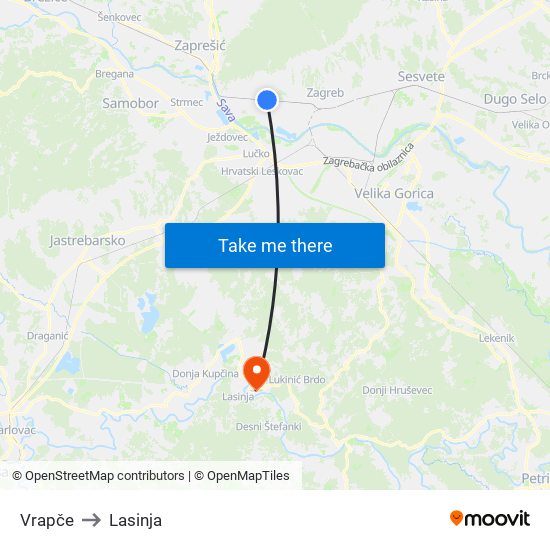 Vrapče to Lasinja map