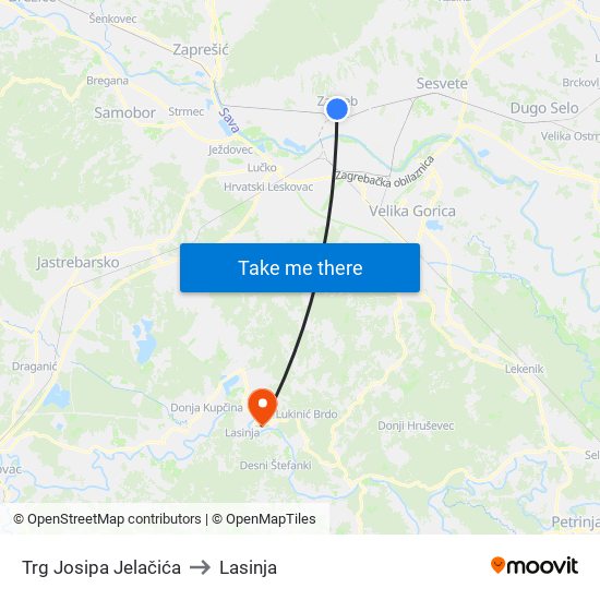 Trg Josipa Jelačića to Lasinja map