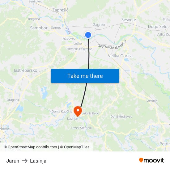 Jarun to Lasinja map