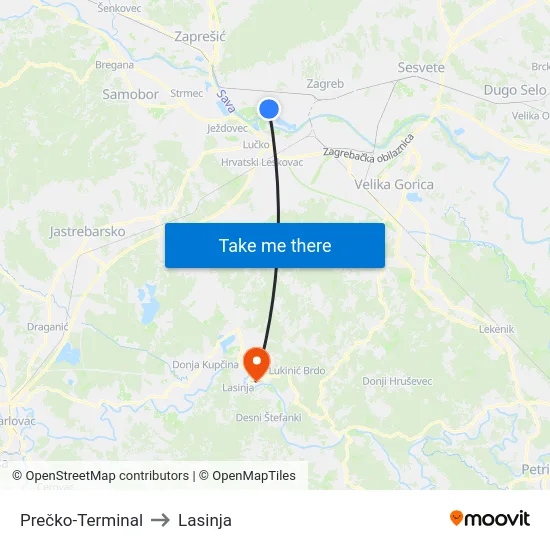 Prečko-Terminal to Lasinja map