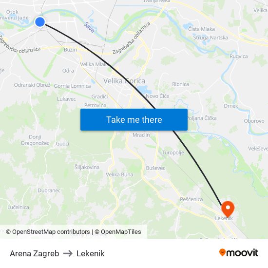 Arena Zagreb to Lekenik map