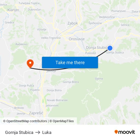 Gornja Stubica to Luka map