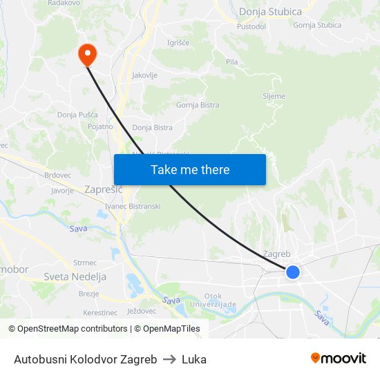 Autobusni Kolodvor Zagreb to Luka map