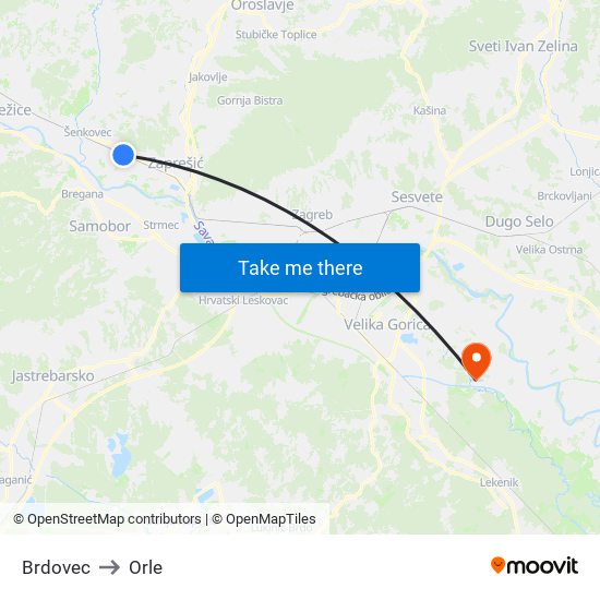 Brdovec to Orle map