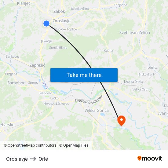 Oroslavje to Orle map