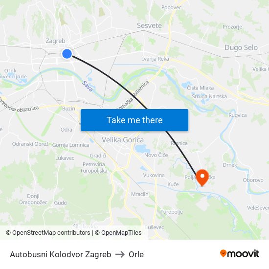 Autobusni Kolodvor Zagreb to Orle map