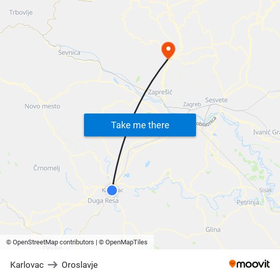 Karlovac to Oroslavje map